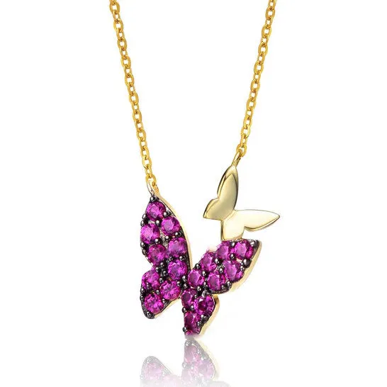 JMS always Necklaces Original Megan Walford Sterling Silver 14k Yellow Gold Plated with Ruby Cubic Zirconia Double Butterfly Layering Necklace JMS always Necklaces Original Megan Walford Sterling Silver 14k Yellow Gold Plated with Ruby Cubic Zirconia Double Butterfly Layering Necklace
