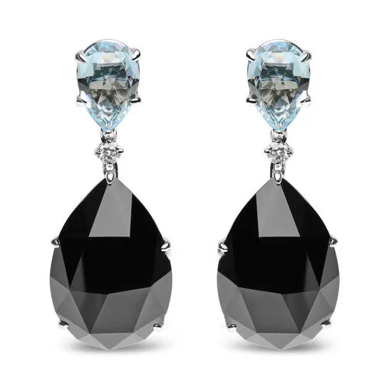JMS always Original 18K White Gold 15 Cttw Diamond with Pear Cut Sky Blue Topaz and PearCut Black Onyx Gemstone Dangle Earring GH Color SI1SI2 Clarity Earrings JMS always Original 18K White Gold 15 Cttw Diamond with Pear Cut Sky Blue Topaz and PearCut Black Onyx Gemstone Dangle Earring GH Color SI1SI2 Clarity Earrings