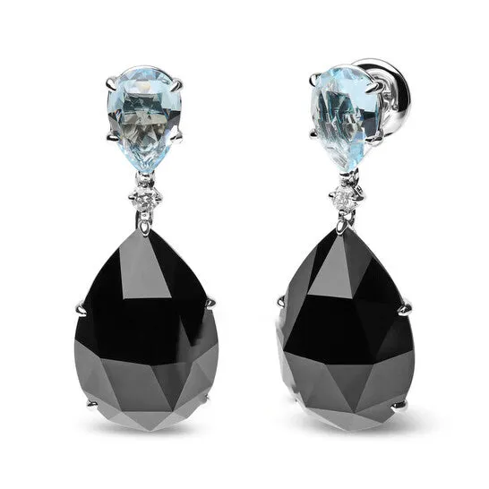 JMS always Original 18K White Gold 15 Cttw Diamond with Pear Cut Sky Blue Topaz and PearCut Black Onyx Gemstone Dangle Earring GH Color SI1SI2 Clarity Earrings JMS always Original 18K White Gold 15 Cttw Diamond with Pear Cut Sky Blue Topaz and PearCut Black Onyx Gemstone Dangle Earring GH Color SI1SI2 Clarity Earrings