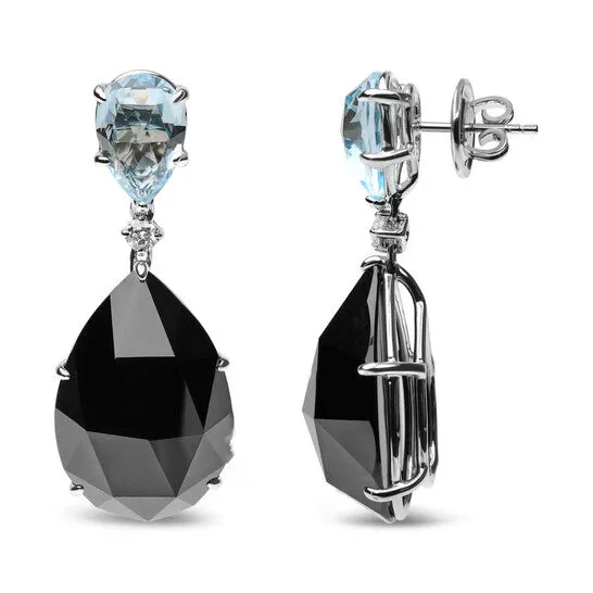 JMS always Original 18K White Gold 15 Cttw Diamond with Pear Cut Sky Blue Topaz and PearCut Black Onyx Gemstone Dangle Earring GH Color SI1SI2 Clarity Earrings JMS always Original 18K White Gold 15 Cttw Diamond with Pear Cut Sky Blue Topaz and PearCut Black Onyx Gemstone Dangle Earring GH Color SI1SI2 Clarity Earrings