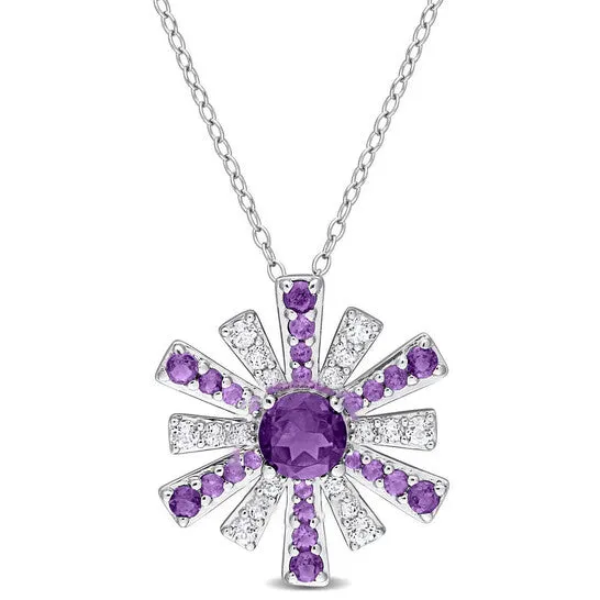 JMS always Original AMOUR 2 CT TGW African Amethyst and White Topaz Starburst Pendant with Chain In Sterling Silver Necklaces JMS always Original AMOUR 2 CT TGW African Amethyst and White Topaz Starburst Pendant with Chain In Sterling Silver Necklaces