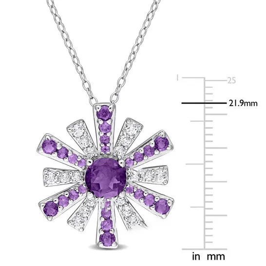 JMS always Original AMOUR 2 CT TGW African Amethyst and White Topaz Starburst Pendant with Chain In Sterling Silver Necklaces JMS always Original AMOUR 2 CT TGW African Amethyst and White Topaz Starburst Pendant with Chain In Sterling Silver Necklaces