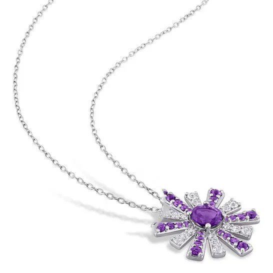JMS always Original AMOUR 2 CT TGW African Amethyst and White Topaz Starburst Pendant with Chain In Sterling Silver Necklaces JMS always Original AMOUR 2 CT TGW African Amethyst and White Topaz Starburst Pendant with Chain In Sterling Silver Necklaces