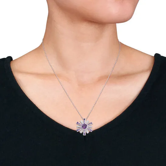 JMS always Original AMOUR 2 CT TGW African Amethyst and White Topaz Starburst Pendant with Chain In Sterling Silver Necklaces JMS always Original AMOUR 2 CT TGW African Amethyst and White Topaz Starburst Pendant with Chain In Sterling Silver Necklaces