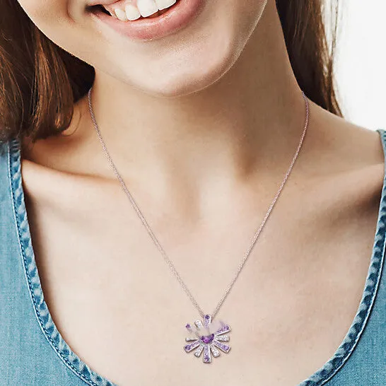 JMS always Original AMOUR 2 CT TGW African Amethyst and White Topaz Starburst Pendant with Chain In Sterling Silver Necklaces JMS always Original AMOUR 2 CT TGW African Amethyst and White Topaz Starburst Pendant with Chain In Sterling Silver Necklaces
