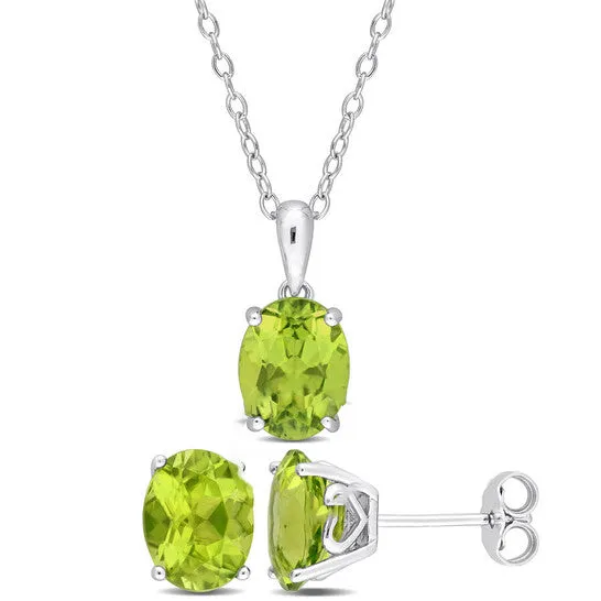 JMS always Original Amour 5 34 CT TGW Oval Peridot 2Piece Solitaire Pendant with Chain and Stud Earrings Set in Sterling Silver Earrings