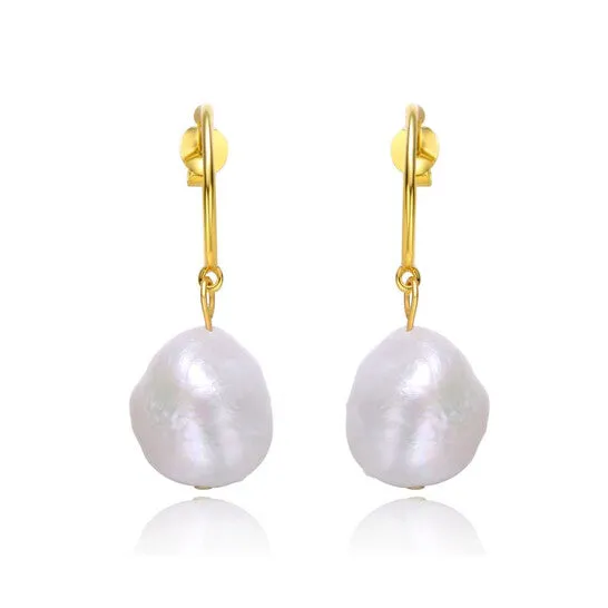 JMS always Original Megan Walford Sterling Silver 14k Yellow Gold Plated with Baroque Oval White Pearl Dangle Drop CHoop Earrings Earrings JMS always Original Megan Walford Sterling Silver 14k Yellow Gold Plated with Baroque Oval White Pearl Dangle Drop CHoop Earrings Earrings