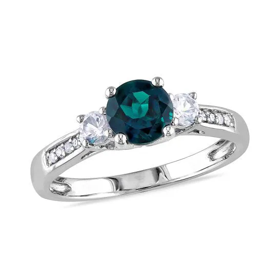 JMS always Rings Original 005 CT Diamond TW And 1 18 CT TGW Created Emerald Created White Sapphire 3 Stone Ring 10k White Gold GH I2I3 JMS always Rings Original 005 CT Diamond TW And 1 18 CT TGW Created Emerald Created White Sapphire 3 Stone Ring 10k White Gold GH I2I3