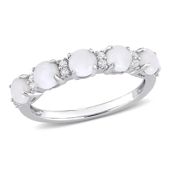 JMS always Rings Original Amour 1 CT TGW Opal and White Topaz Semi Eternity Ring in Sterling Silver JMS always Rings Original Amour 1 CT TGW Opal and White Topaz Semi Eternity Ring in Sterling Silver