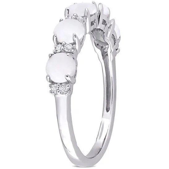 JMS always Rings Original Amour 1 CT TGW Opal and White Topaz Semi Eternity Ring in Sterling Silver JMS always Rings Original Amour 1 CT TGW Opal and White Topaz Semi Eternity Ring in Sterling Silver