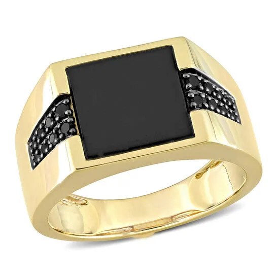 JMS always Rings Original Amour 10k Yellow Gold 16 CT Black Diamond TW And 8 CT TGW Black Onyx Fashion Ring JMS always Rings Original Amour 10k Yellow Gold 16 CT Black Diamond TW And 8 CT TGW Black Onyx Fashion Ring