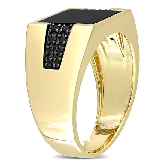 JMS always Rings Original Amour 10k Yellow Gold 16 CT Black Diamond TW And 8 CT TGW Black Onyx Fashion Ring JMS always Rings Original Amour 10k Yellow Gold 16 CT Black Diamond TW And 8 CT TGW Black Onyx Fashion Ring