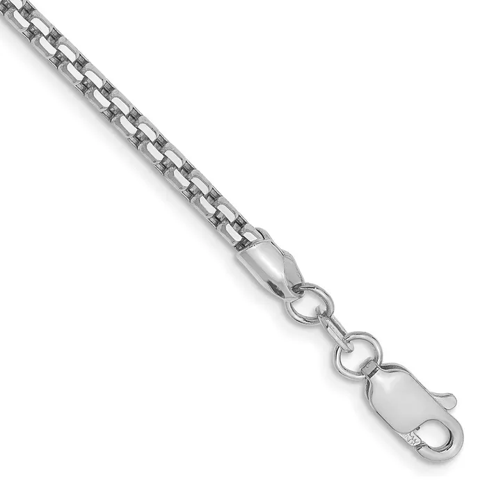MDS Bracelets 14K White Gold 7 inch 245mm SemiSolid Round Box with Lobster Clasp Bracelet