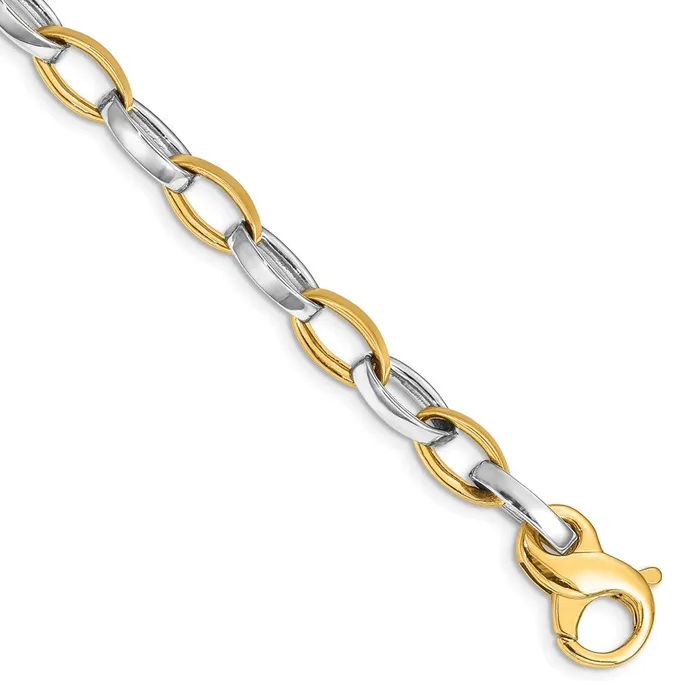 MDS Necklaces Solid 14K Twotone Gold 20 inch 66mm Hand Polished and Satin Fancy Link with Fancy Lobster Clasp Chain Necklace MDS Necklaces Solid 14K Twotone Gold 20 inch 66mm Hand Polished and Satin Fancy Link with Fancy Lobster Clasp Chain Necklace