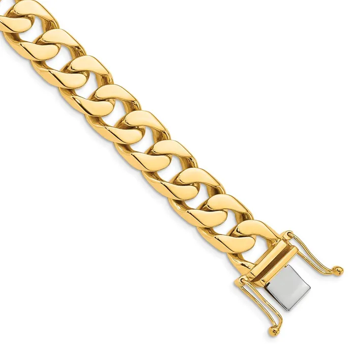MDS Necklaces Solid 14K Yellow Gold 22 inch 12mm Hand Polished Flat Beveled Curb Link with Box Catch Clasp Chain Necklace MDS Necklaces Solid 14K Yellow Gold 22 inch 12mm Hand Polished Flat Beveled Curb Link with Box Catch Clasp Chain Necklace