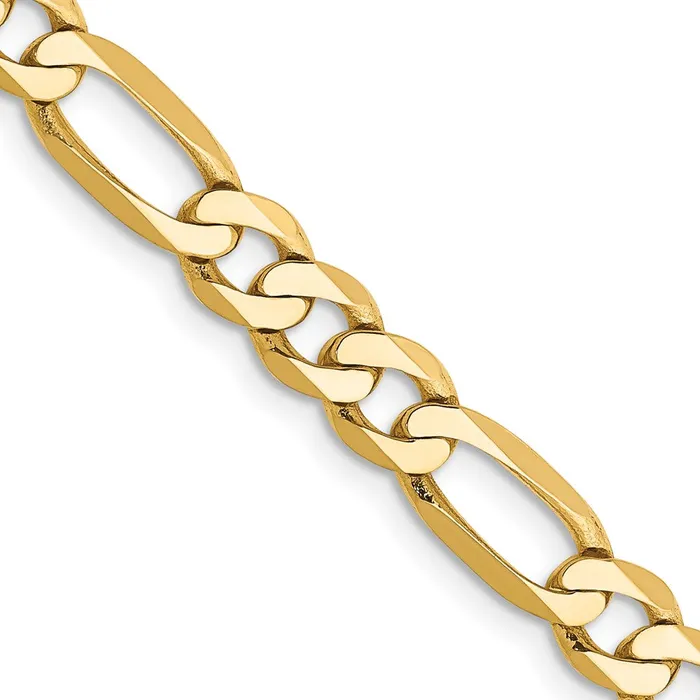 MDS Necklaces Solid 14K Yellow Gold 24 inch 525mm Flat Figaro with Lobster Clasp Chain Necklace