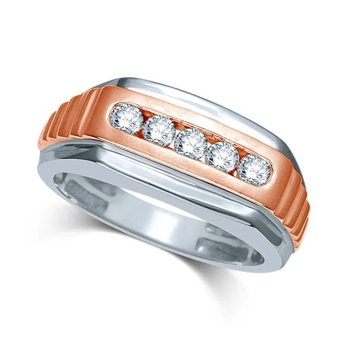 Mens 050 CT TW Natural Diamond Anniversary Ring in Solid 10K TwoTone Gold Goldia Rings Mens 050 CT TW Natural Diamond Anniversary Ring in Solid 10K TwoTone Gold Goldia Rings