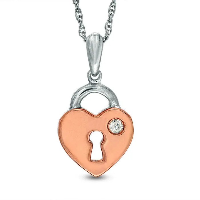 Natural Clarity Enhanced Accent Solitaire Heart Pendant in Sterling Silver and 10K Rose Gold Goldia Necklaces Natural Clarity Enhanced Accent Solitaire Heart Pendant in Sterling Silver and 10K Rose Gold Goldia Necklaces