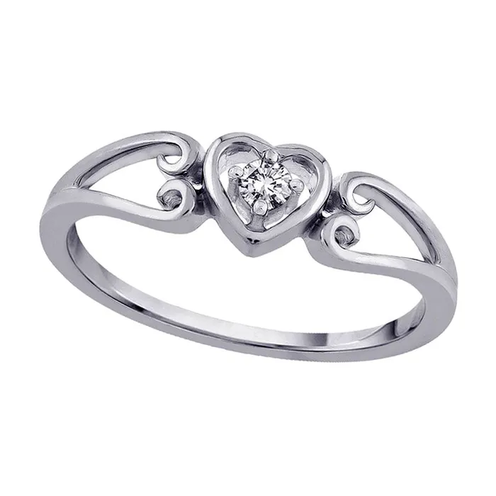 Natural Diamond Accent Hearts Promise Ring in Solid 10K White Gold Goldia Rings Natural Diamond Accent Hearts Promise Ring in Solid 10K White Gold Goldia Rings