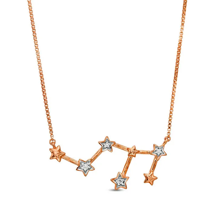 Natural Diamond Accent Leo Constellation Necklace in Sterling Silver with 14K Rose Gold Plate Goldia Necklaces