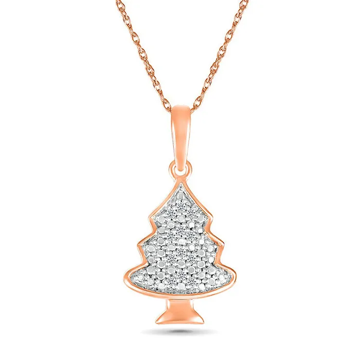Necklaces 005 CT TW Natural Diamond Christmas Tree Pendant in Sterling Silver with 14K Rose Gold Plate Goldia Necklaces 005 CT TW Natural Diamond Christmas Tree Pendant in Sterling Silver with 14K Rose Gold Plate Goldia