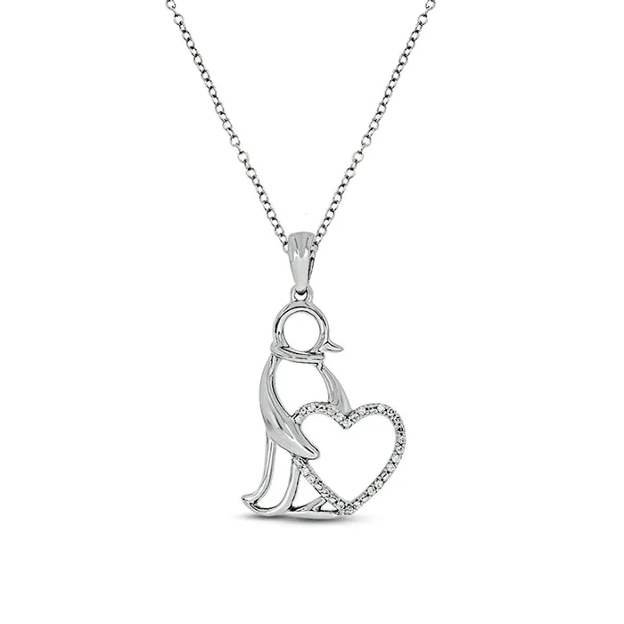 Necklaces 005 CT TW Natural Diamond Penguin with Heart Pendant in Sterling Silver Goldia Necklaces 005 CT TW Natural Diamond Penguin with Heart Pendant in Sterling Silver Goldia