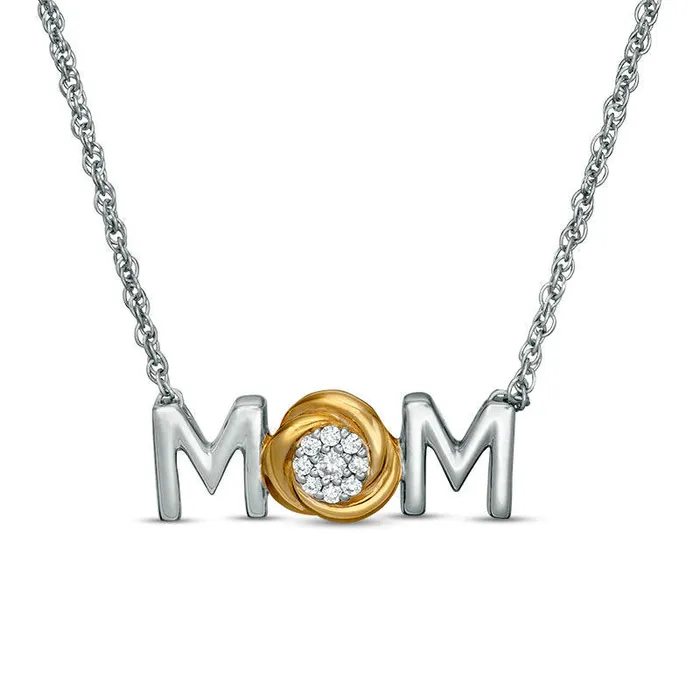 Necklaces 007 CT TW Composite Natural Diamond MOM Knot Necklace in Sterling Silver and 10K Yellow Gold 17 Goldia Necklaces 007 CT TW Composite Natural Diamond MOM Knot Necklace in Sterling Silver and 10K Yellow Gold 17 Goldia