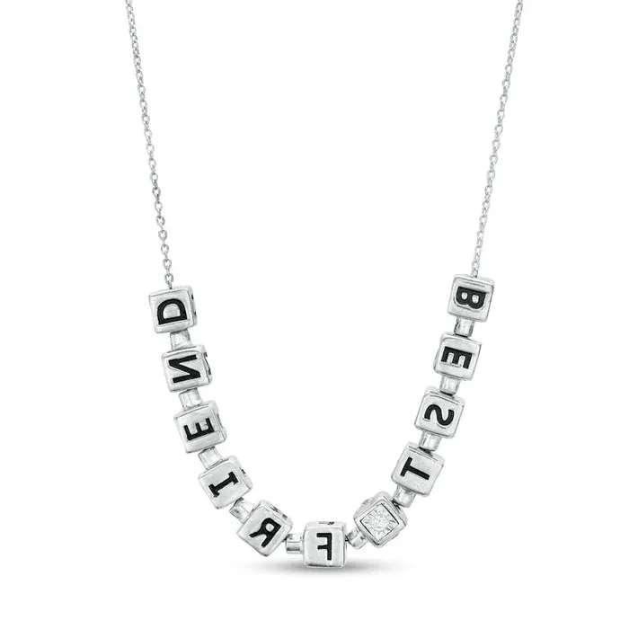 Necklaces 01 CT TW Natural Diamond Beaded Cube BEST FRIEND Necklace in Sterling Silver Goldia Necklaces 01 CT TW Natural Diamond Beaded Cube BEST FRIEND Necklace in Sterling Silver Goldia