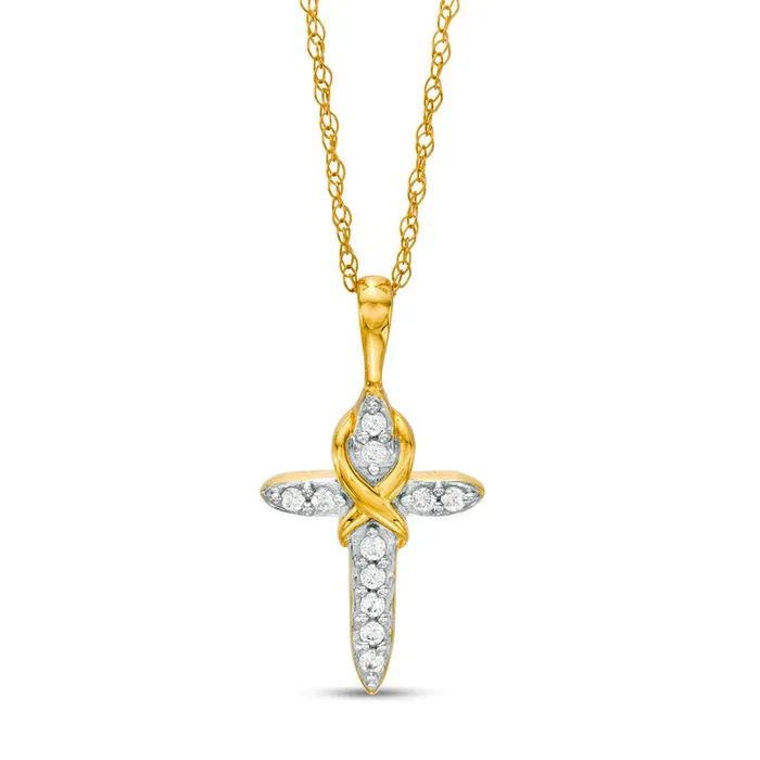 Necklaces 01 CT TW Natural Diamond Cross with Infinity Overlay Pendant in 10K Yellow Gold Goldia Necklaces 01 CT TW Natural Diamond Cross with Infinity Overlay Pendant in 10K Yellow Gold Goldia