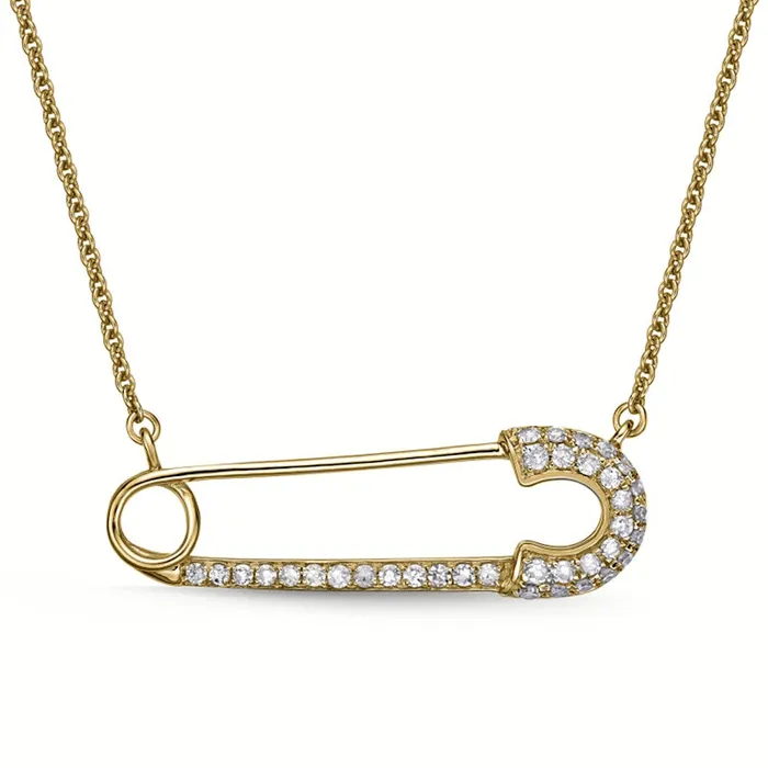 Necklaces 02 CT TW Natural Diamond Safety Pin Necklace in Sterling Silver with 18K Gold Plate Goldia Necklaces 02 CT TW Natural Diamond Safety Pin Necklace in Sterling Silver with 18K Gold Plate Goldia