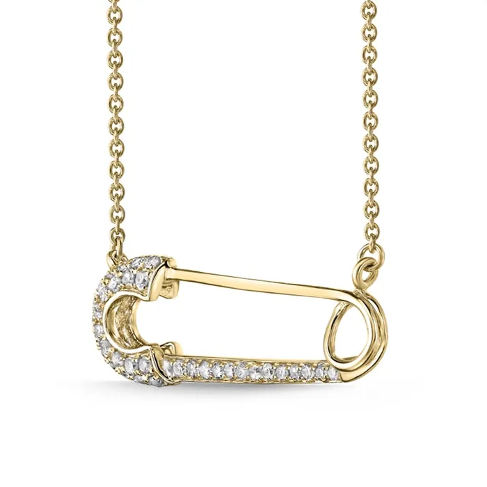Necklaces 02 CT TW Natural Diamond Safety Pin Necklace in Sterling Silver with 18K Gold Plate Goldia Necklaces 02 CT TW Natural Diamond Safety Pin Necklace in Sterling Silver with 18K Gold Plate Goldia