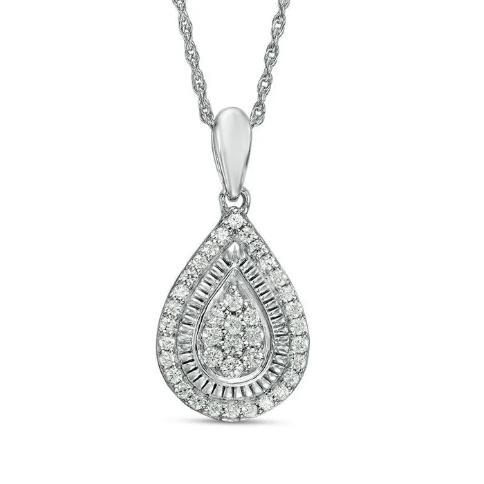 Necklaces 025 CT TW Composite Natural Diamond Teardrop Frame Pendant in Sterling Silver Goldia Necklaces 025 CT TW Composite Natural Diamond Teardrop Frame Pendant in Sterling Silver Goldia