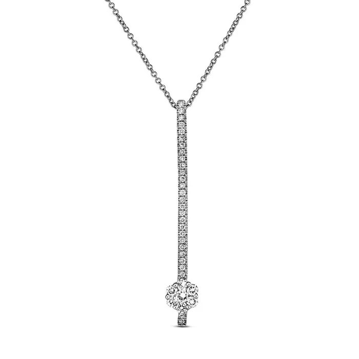 Necklaces 025 CT TW Natural Diamond Vertical Bar with Composite Flower Pendant in 10K White Gold Goldia Necklaces 025 CT TW Natural Diamond Vertical Bar with Composite Flower Pendant in 10K White Gold Goldia