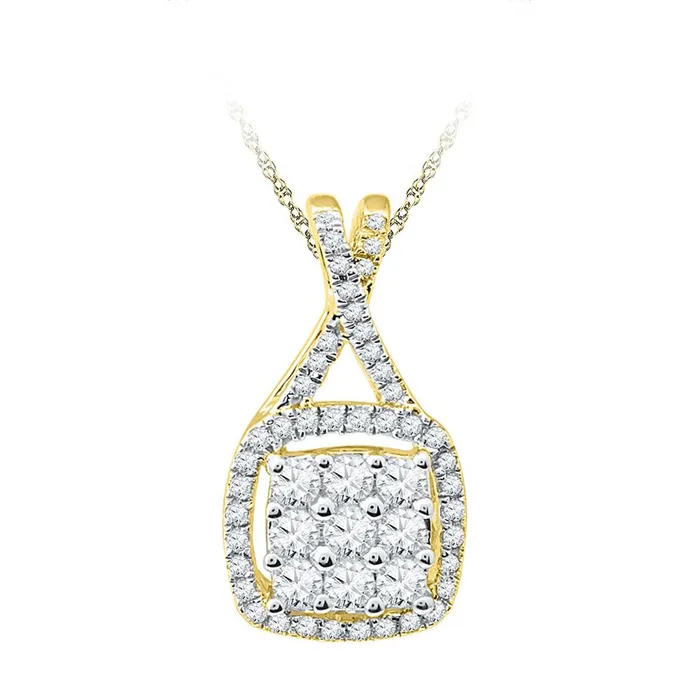Necklaces 10k Yellow Gold Round Diamond Square Cluster Pendant 12 Cttw gndatlanta Necklaces 10k Yellow Gold Round Diamond Square Cluster Pendant 12 Cttw gndatlanta