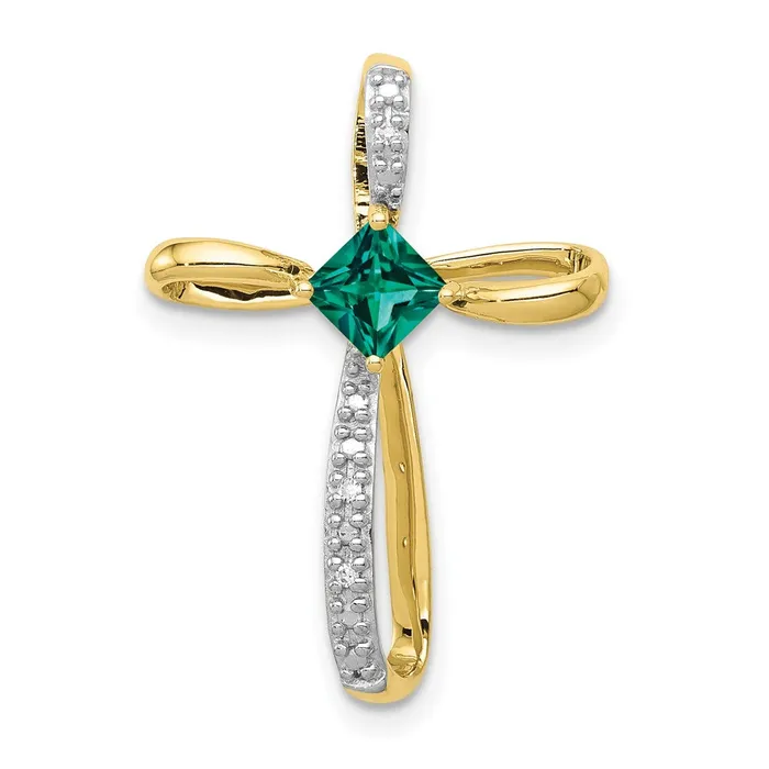 Necklaces 10k Yellow Gold wRhodium Lab Created Emerald and Real Diamond Cross Pendant Goldia Necklaces 10k Yellow Gold wRhodium Lab Created Emerald and Real Diamond Cross Pendant Goldia