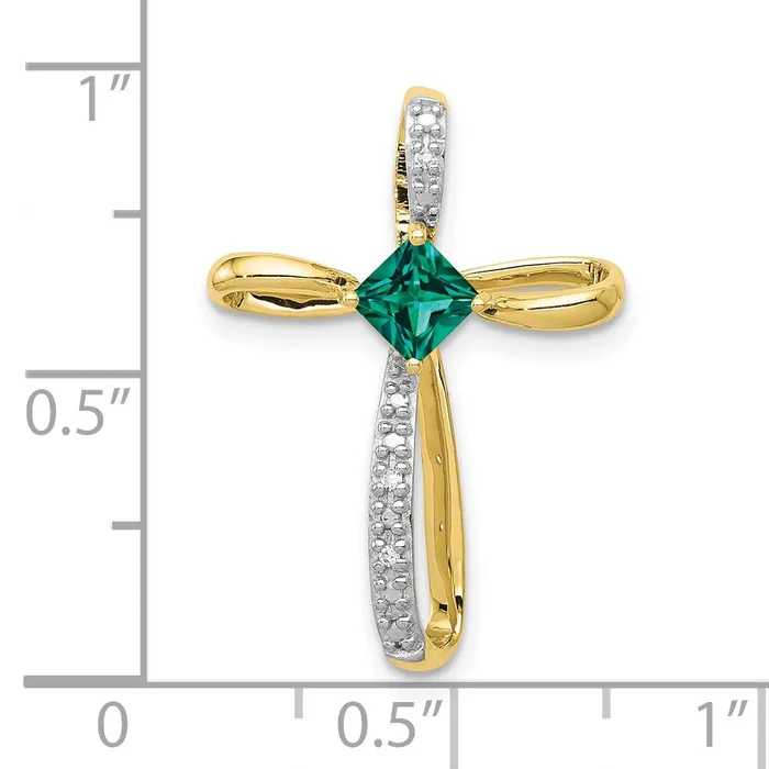 Necklaces 10k Yellow Gold wRhodium Lab Created Emerald and Real Diamond Cross Pendant Goldia