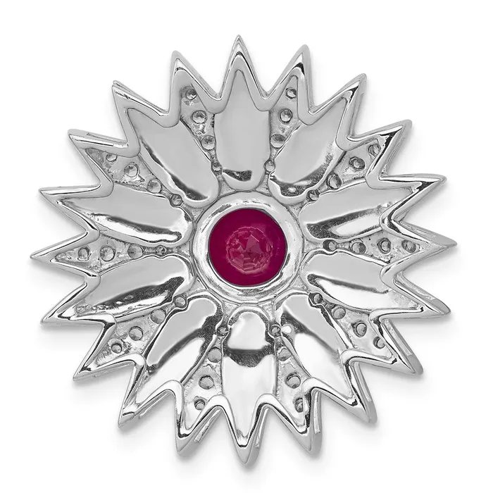 Necklaces 14k White Gold 38ct Real Diamond and Ruby Flower Chain Slide Goldia