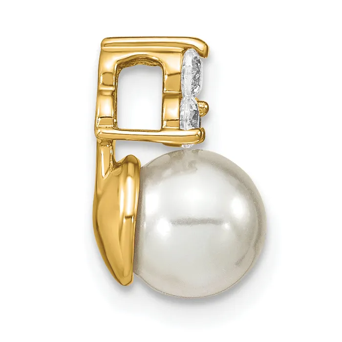 Necklaces 14k Yellow Gold 15 Ct Lab Grown Diamond VSSI G and 700 mm Freshwater Cultured Pearl Chain Slide Pendant Goldia
