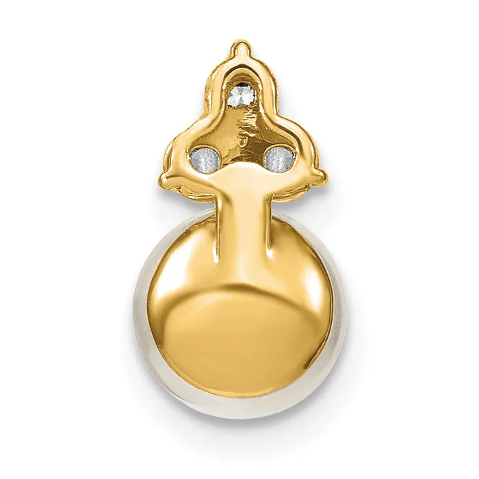 Necklaces 14k Yellow Gold 15 Ct Lab Grown Diamond VSSI G and 700 mm Freshwater Cultured Pearl Chain Slide Pendant Goldia
