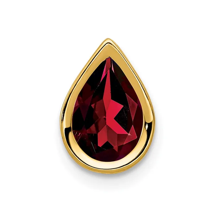 Necklaces 14K Yellow Gold 9x6mm Pear Garnet Checker bezel pendant Goldia