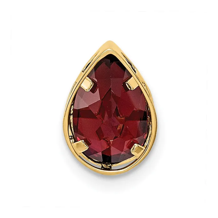 Necklaces 14K Yellow Gold 9x6mm Pear Garnet Checker bezel pendant Goldia