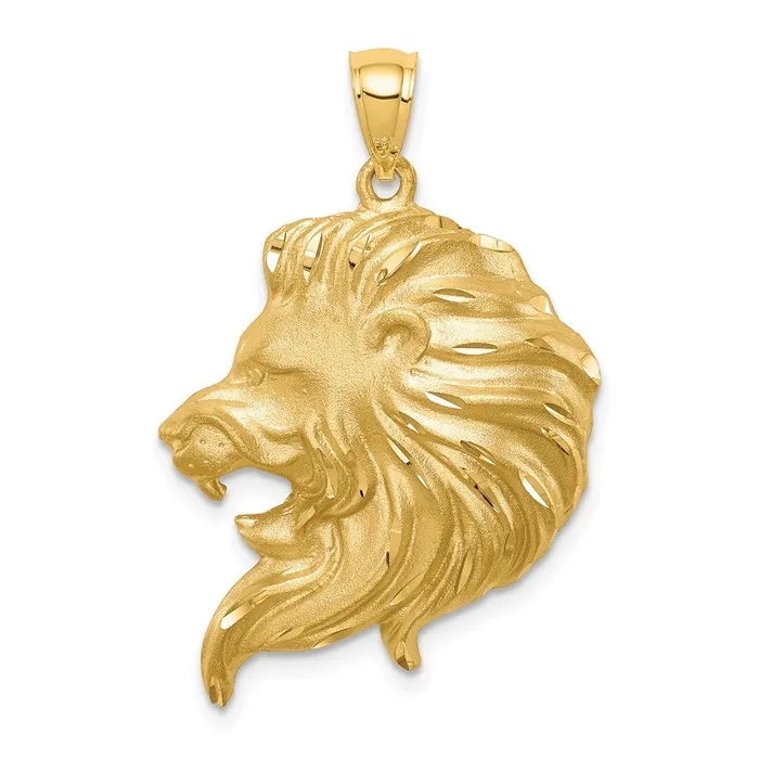 Necklaces 14k Yellow Gold Brushed Diamondcut Lion Head Pendant Goldia