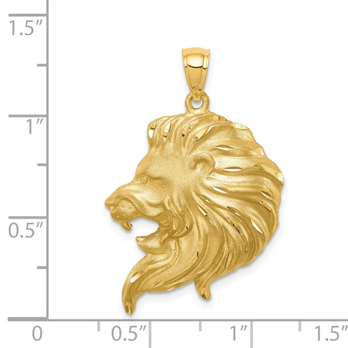 Necklaces 14k Yellow Gold Brushed Diamondcut Lion Head Pendant Goldia