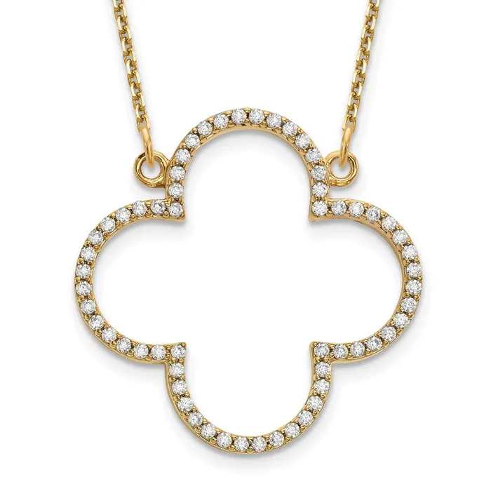 Necklaces 14K Yellow Gold Medium Real Diamond Quatrefoil Design Necklace Goldia Necklaces 14K Yellow Gold Medium Real Diamond Quatrefoil Design Necklace Goldia