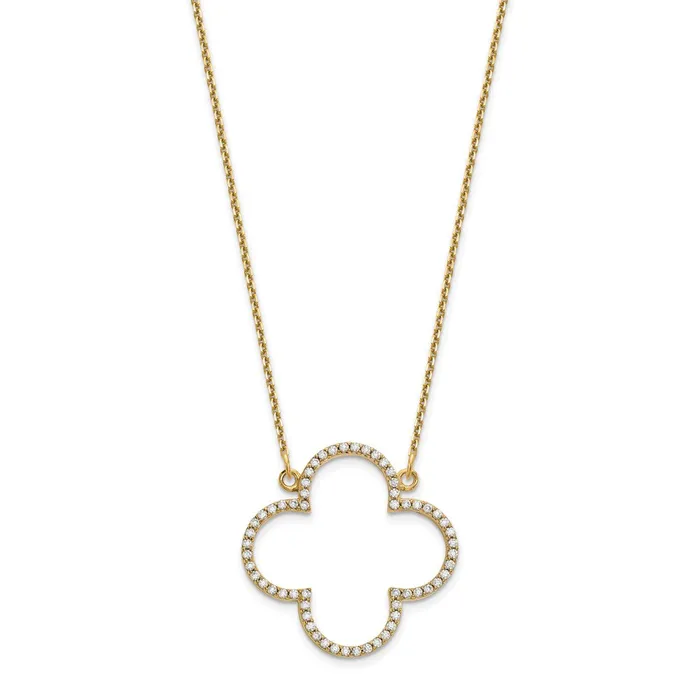 Necklaces 14K Yellow Gold Medium Real Diamond Quatrefoil Design Necklace Goldia