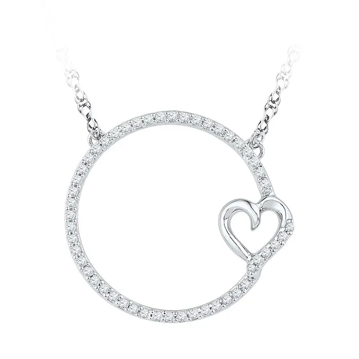 Necklaces gndatlanta 14k White Gold Round Diamond Circle Heart Pendant Necklace 15 Cttw Necklaces gndatlanta 14k White Gold Round Diamond Circle Heart Pendant Necklace 15 Cttw