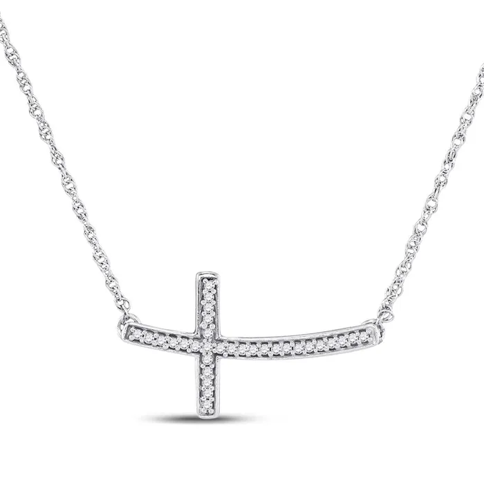 Necklaces gndatlanta 14k White Gold Round Diamond Horizontal Cross Pendant Necklace 110 Cttw Necklaces gndatlanta 14k White Gold Round Diamond Horizontal Cross Pendant Necklace 110 Cttw