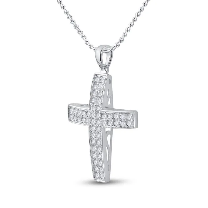 Necklaces gndatlanta 14k White Gold Round Diamond Roman Cross Pendant 12 Cttw Necklaces gndatlanta 14k White Gold Round Diamond Roman Cross Pendant 12 Cttw