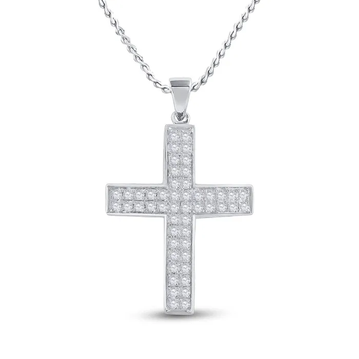 Necklaces gndatlanta 14k White Gold Round Diamond Roman Cross Pendant 12 Cttw