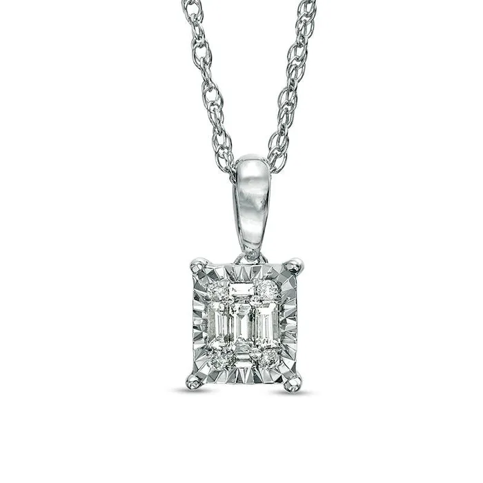 Necklaces Goldia 01 CT TW Composite Baguette Natural Diamond Frame Pendant in Sterling Silver Necklaces Goldia 01 CT TW Composite Baguette Natural Diamond Frame Pendant in Sterling Silver
